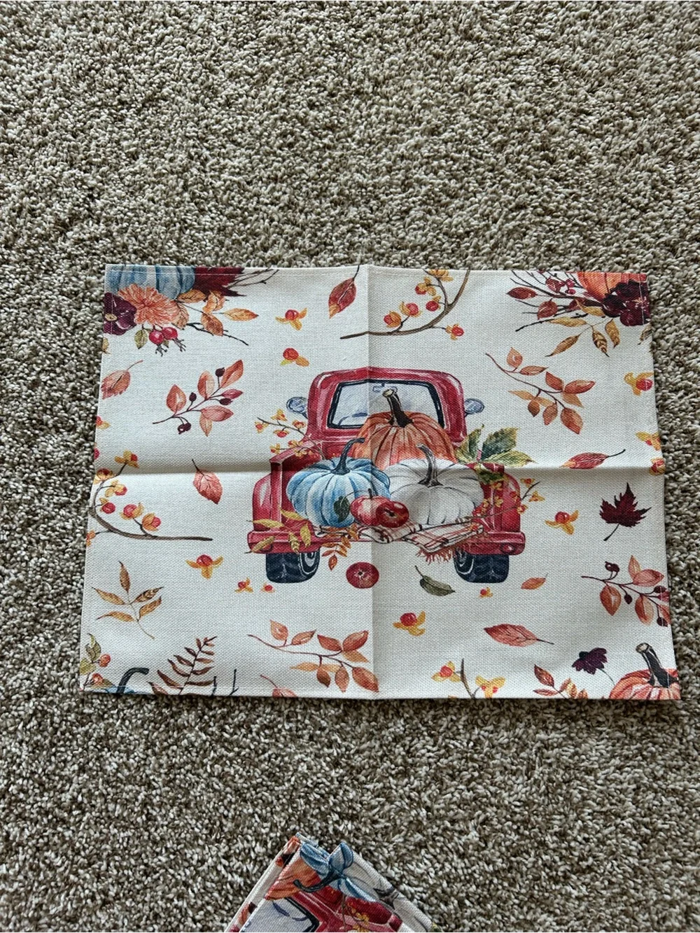 Set of 4 Autumn Pumpkin Truck Placemat - Fall Floral Print
